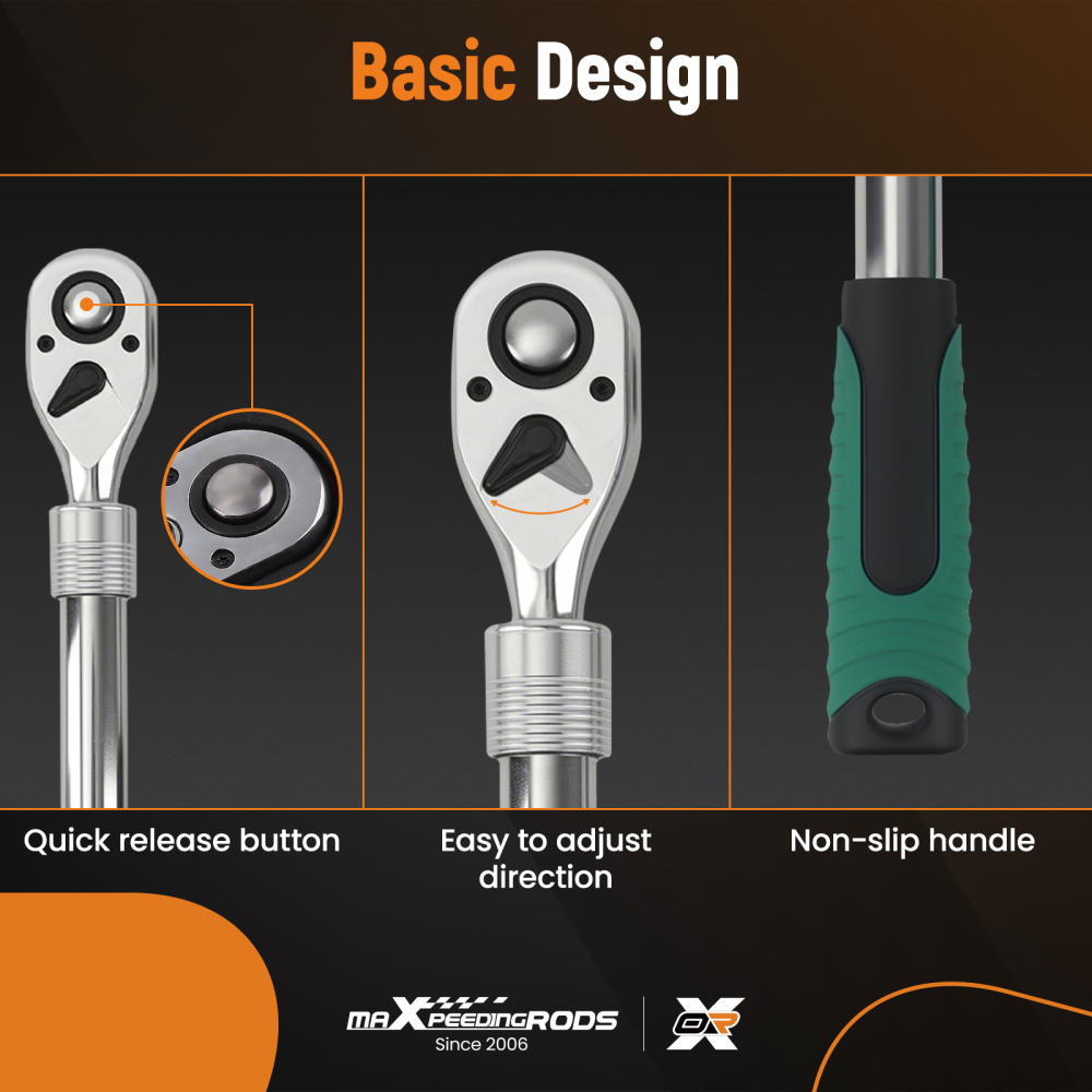 3 Piece Extendable Ratchet 1/4 3/8 1/2 Drive 72-Tooth Quick Release Wrench Set