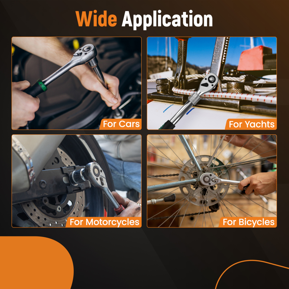 3 Piece Extendable Ratchet 1/4 3/8 1/2 Drive 72-Tooth Quick Release Wrench Set