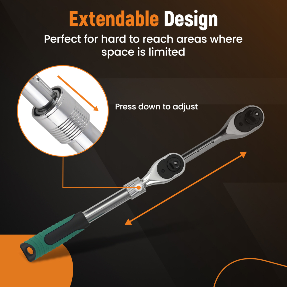 3 Piece Extendable Ratchet 1/4 3/8 1/2 Drive 72-Tooth Quick Release Wrench Set