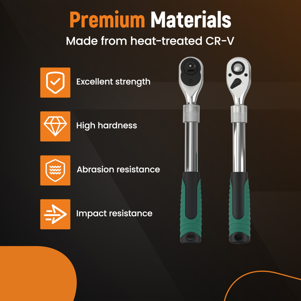 3 Piece Extendable Ratchet 1/4 3/8 1/2 Drive 72-Tooth Quick Release Wrench Set