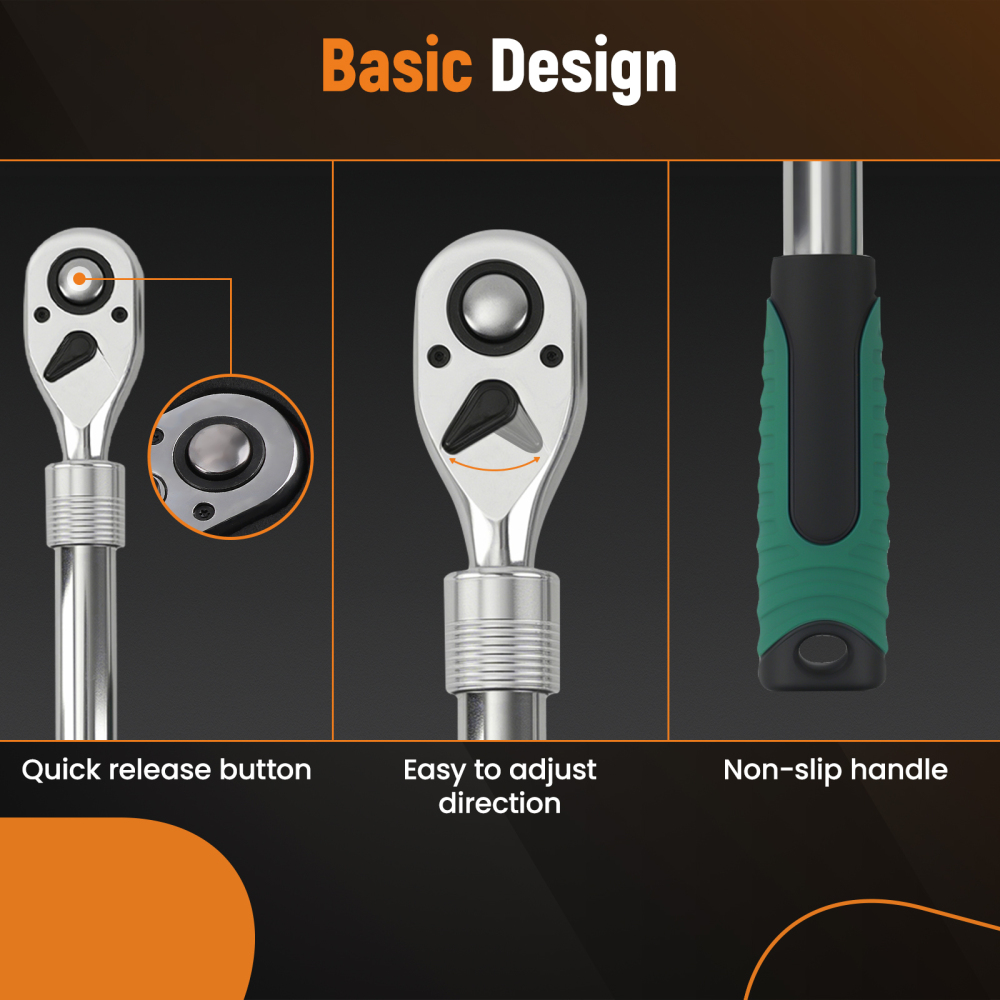 3 Piece Extendable Ratchet 1/4 3/8 1/2 Drive 72-Tooth Quick Release Wrench Set