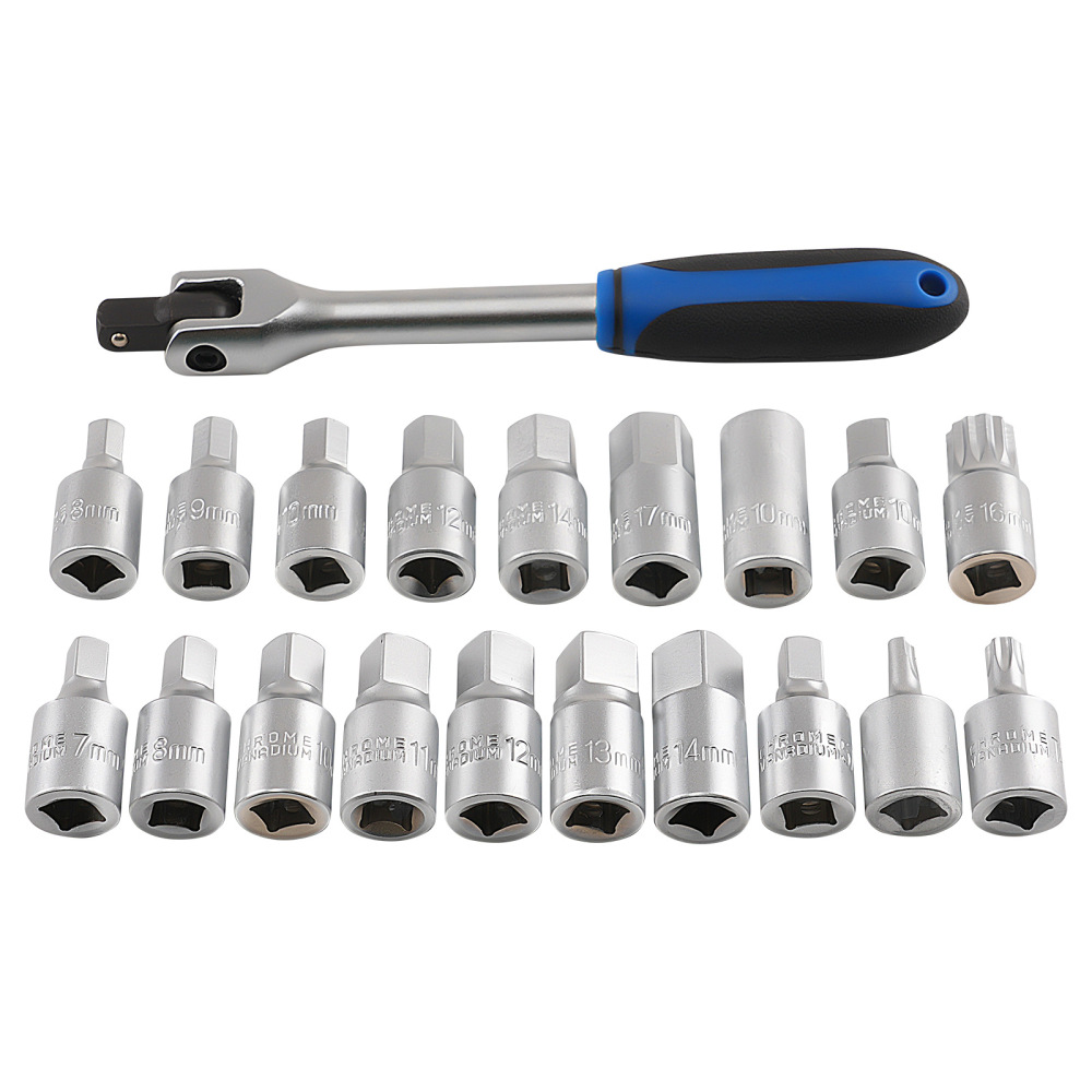 21pc Oil Drain Plug Key Set 3/8 Hex Square Sump Engine for VAG Gearbox