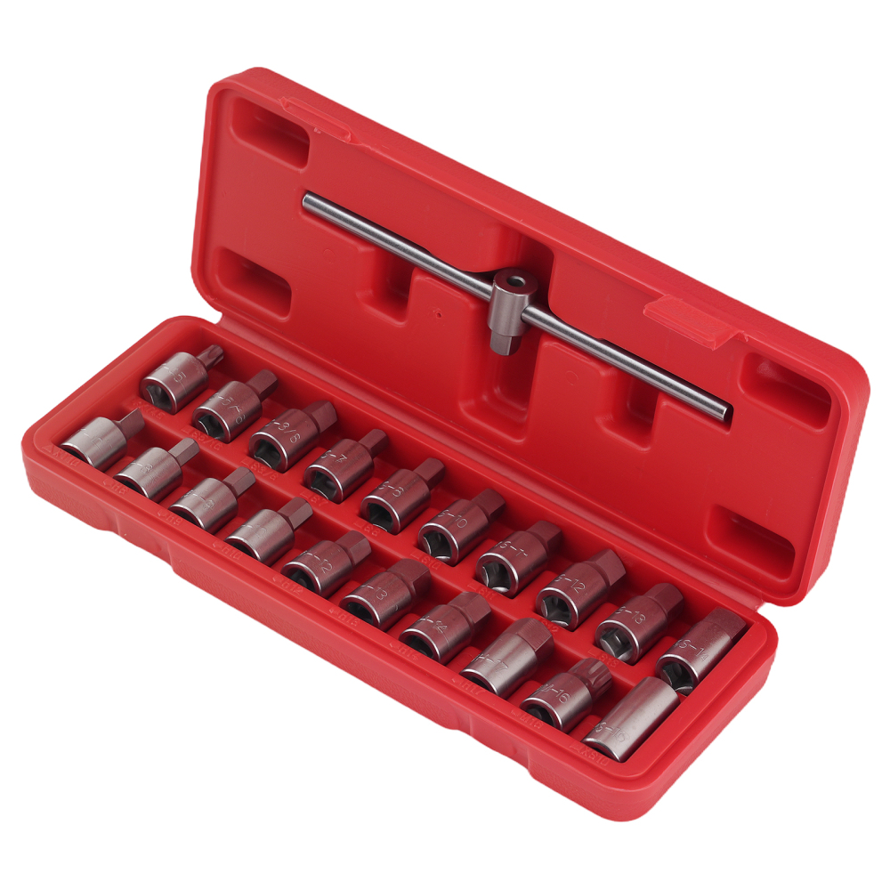 21pcs Drain Plug Removal Socket Kit Hex compatible for Ford Citroen Peugeot Fiat