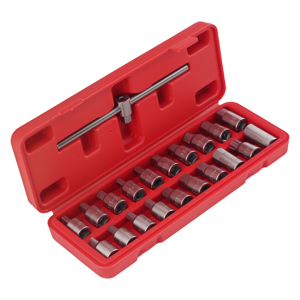 21pcs Drain Plug Removal Socket Kit Hex compatible for Ford Citroen Peugeot Fiat