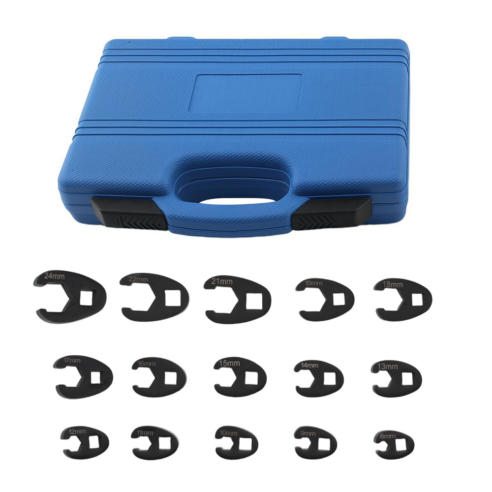 15 Piece Flare Nut Wrench Set Crowfoot Wrench Set 8-24mm 3/81/2 Drive Steel