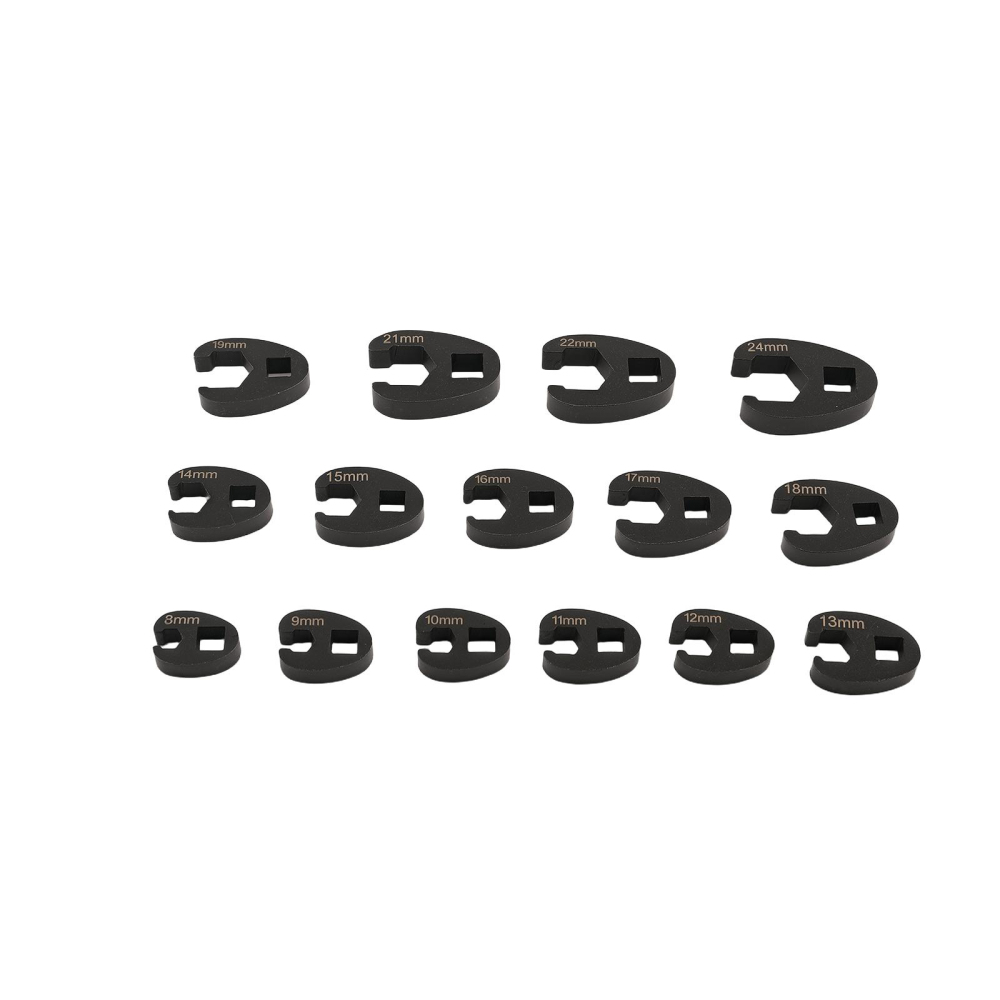 15 Piece Flare Nut Wrench Set Crowfoot Wrench Set 8-24mm 3/81/2 Drive Steel