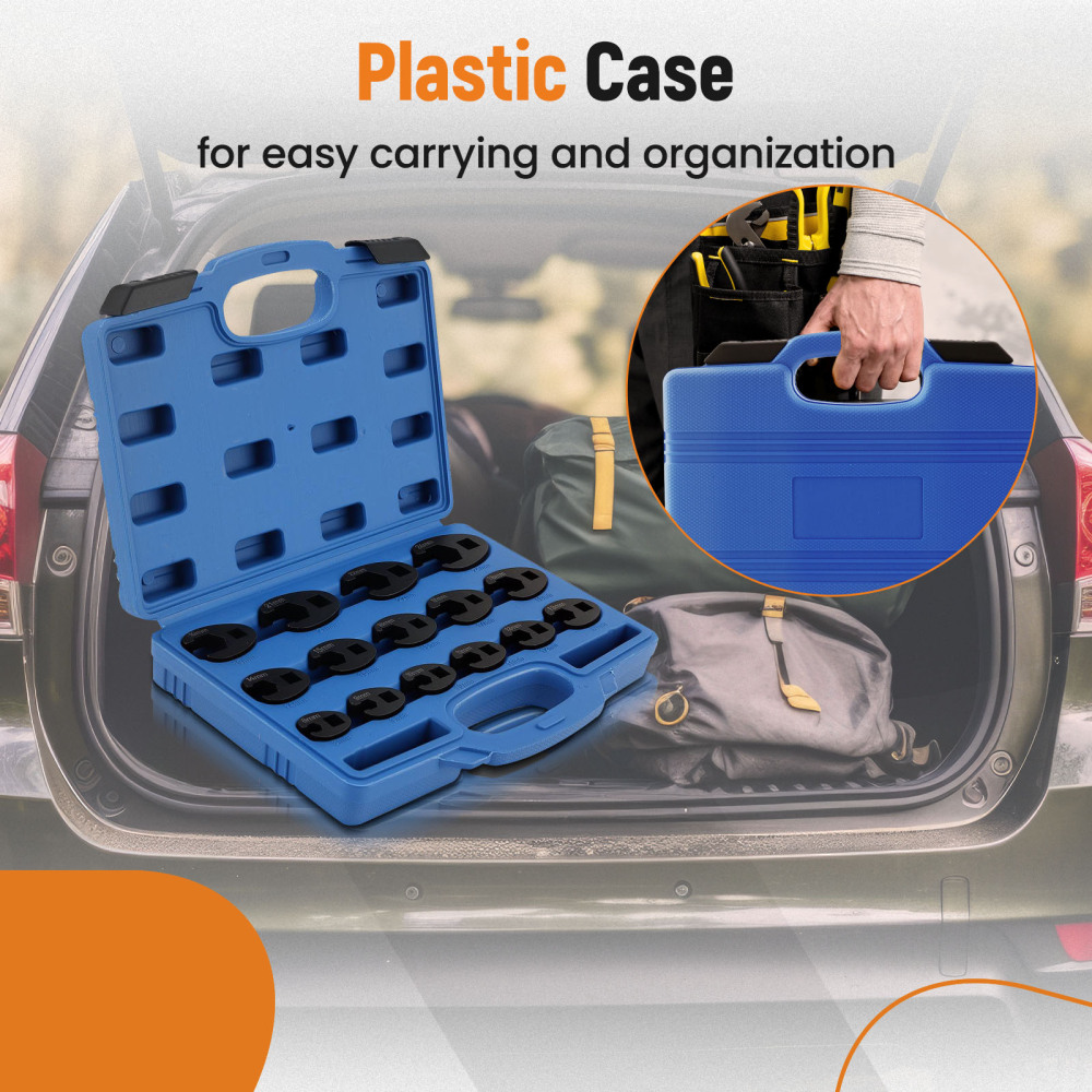 15 Piece Flare Nut Wrench Set Crowfoot Wrench Set 8-24mm 3/81/2 Drive Steel