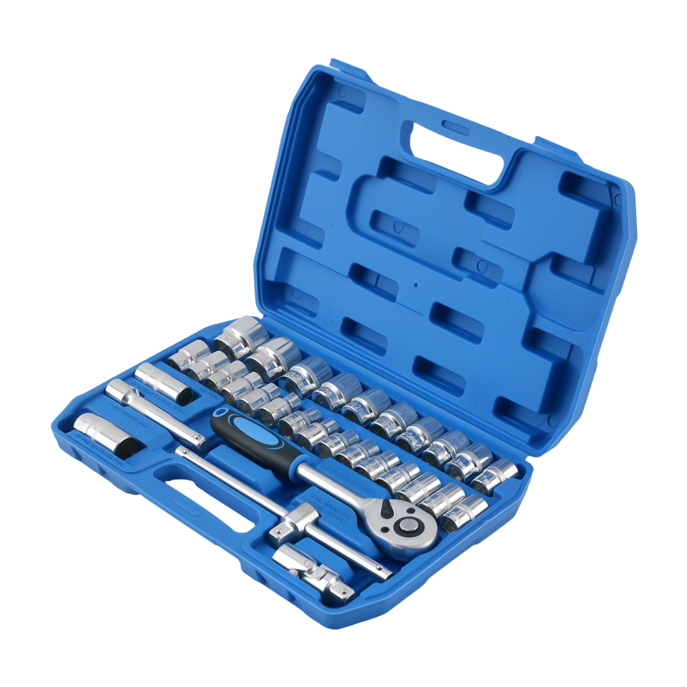 32Pcs 1/2 Drive Socket Set Chrome Steel 6/12-Point Ratchet Wrench Kit 8-32mm