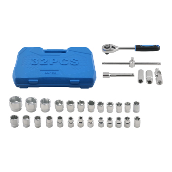 32Pcs 1/2 Drive Socket Set Chrome Steel 6/12-Point Ratchet Wrench Kit 8-32mm