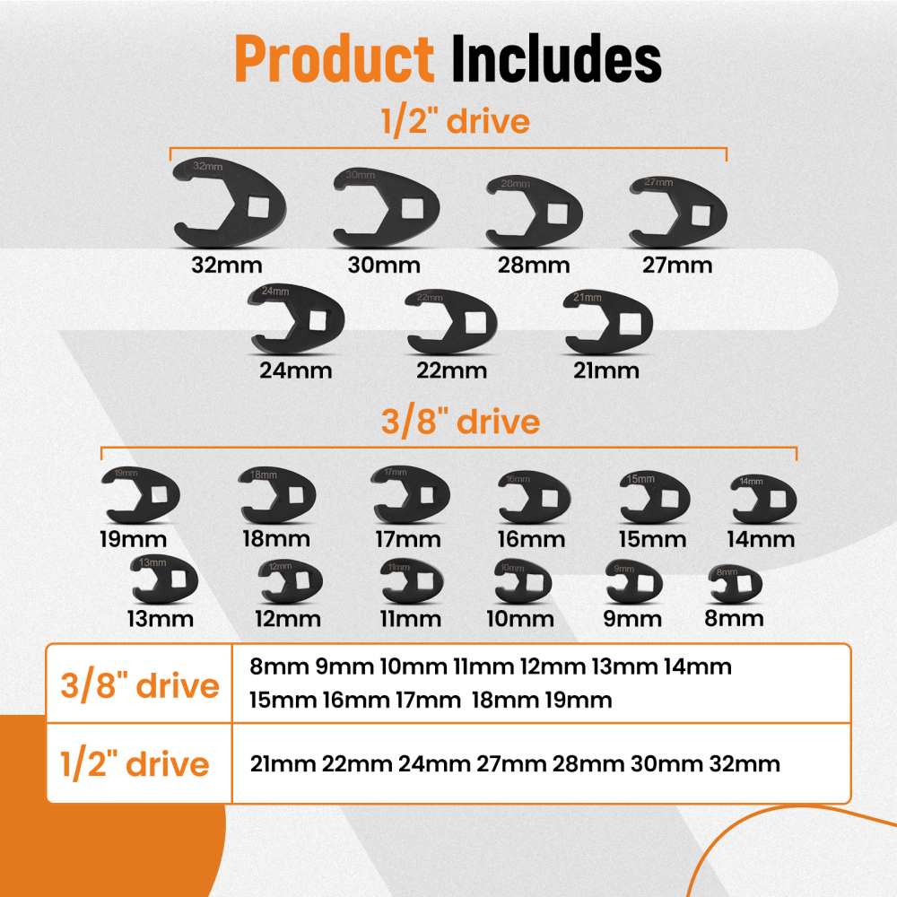 19 Chiavi a Piede di Corvo Professionali Acciaio #45 for Meccanico Auto