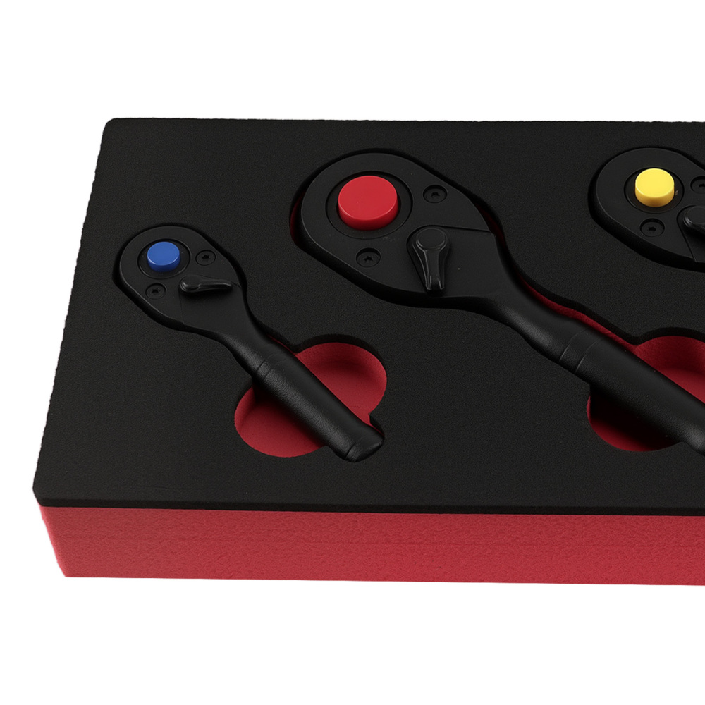 3-Piece Ratchet Wrench Set 72 Teeth 1/4 3/8 1/2 Drive Quick Release Socket Tool