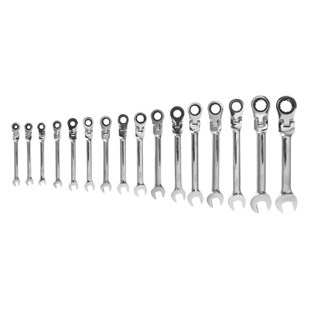 16 Piece Metric Ratchet Wrench Set 6-24mm 180° Pivot 72T Chrome Vanadium