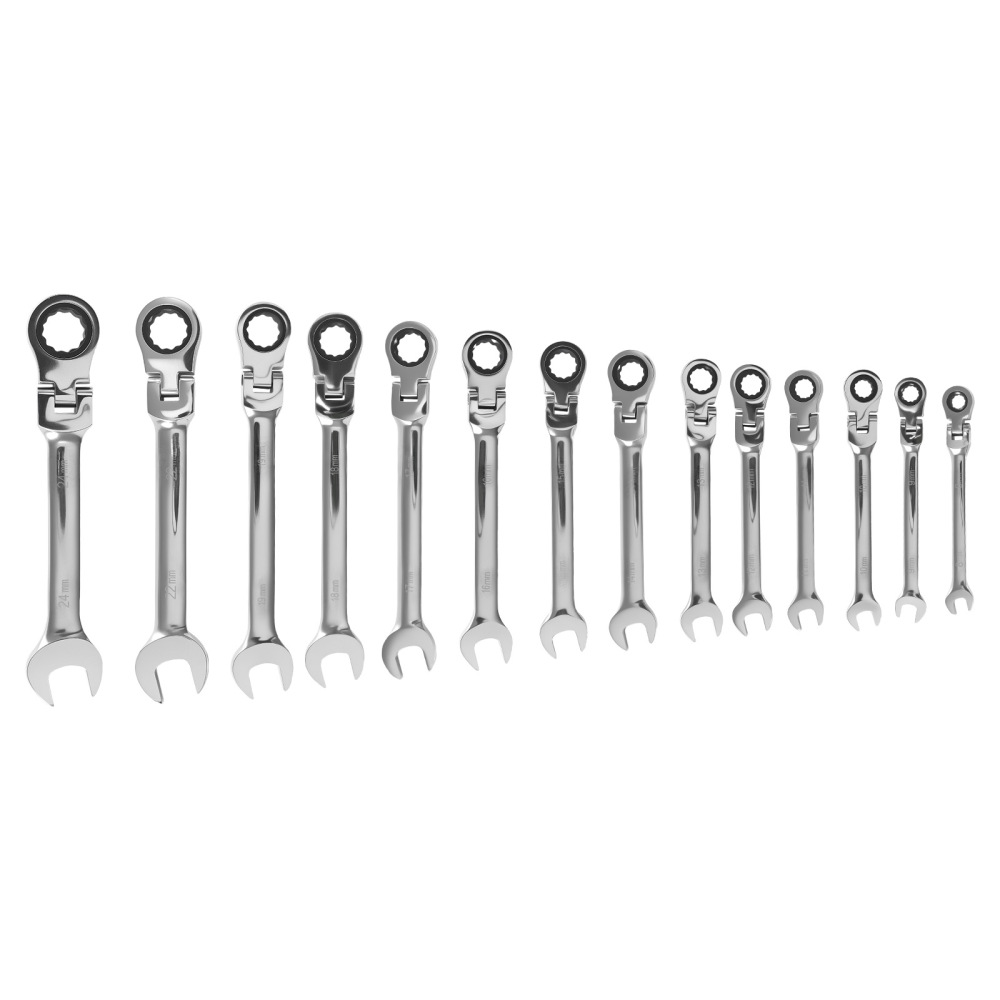 14 Piece CRV Flex Ratchet Spanner Set 8mm-24mm 72 Teeth Combination Wrench