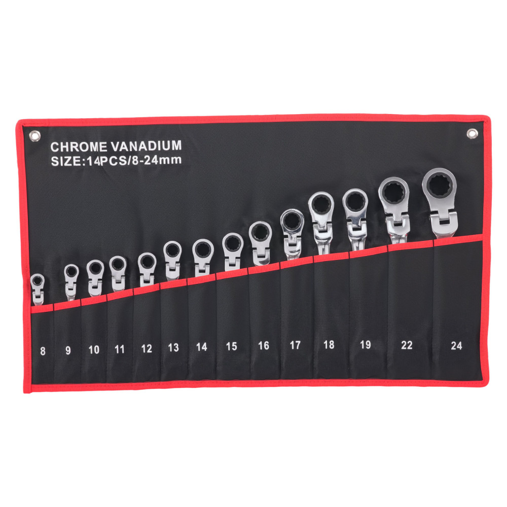 14 Piece CRV Flex Ratchet Spanner Set 8mm-24mm 72 Teeth Combination Wrench