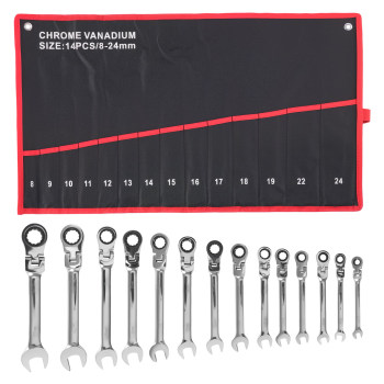 14 Piece CRV Flex Ratchet Spanner Set 8mm-24mm 72 Teeth Combination Wrench