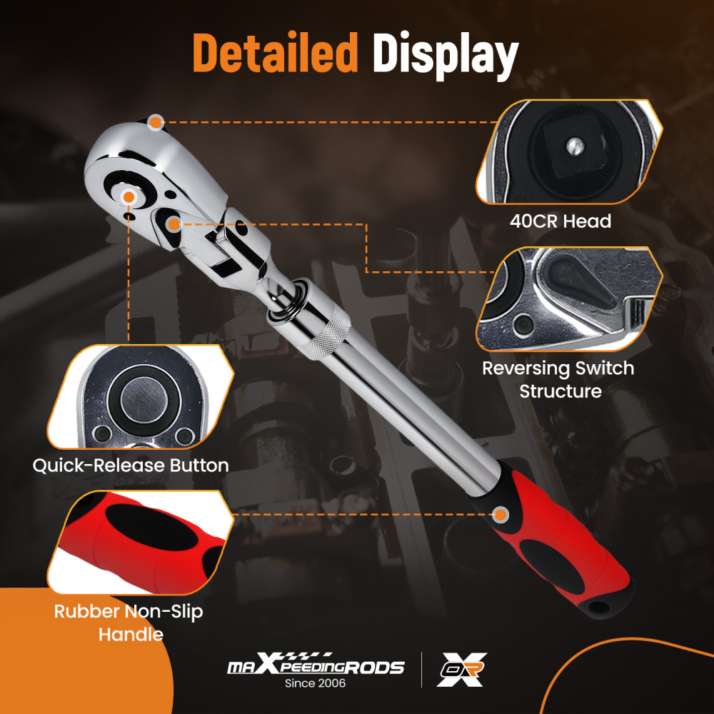 1/2 Drive 72-Tooth Extendable Ratchet Flex Head 330mm-440mm Tool