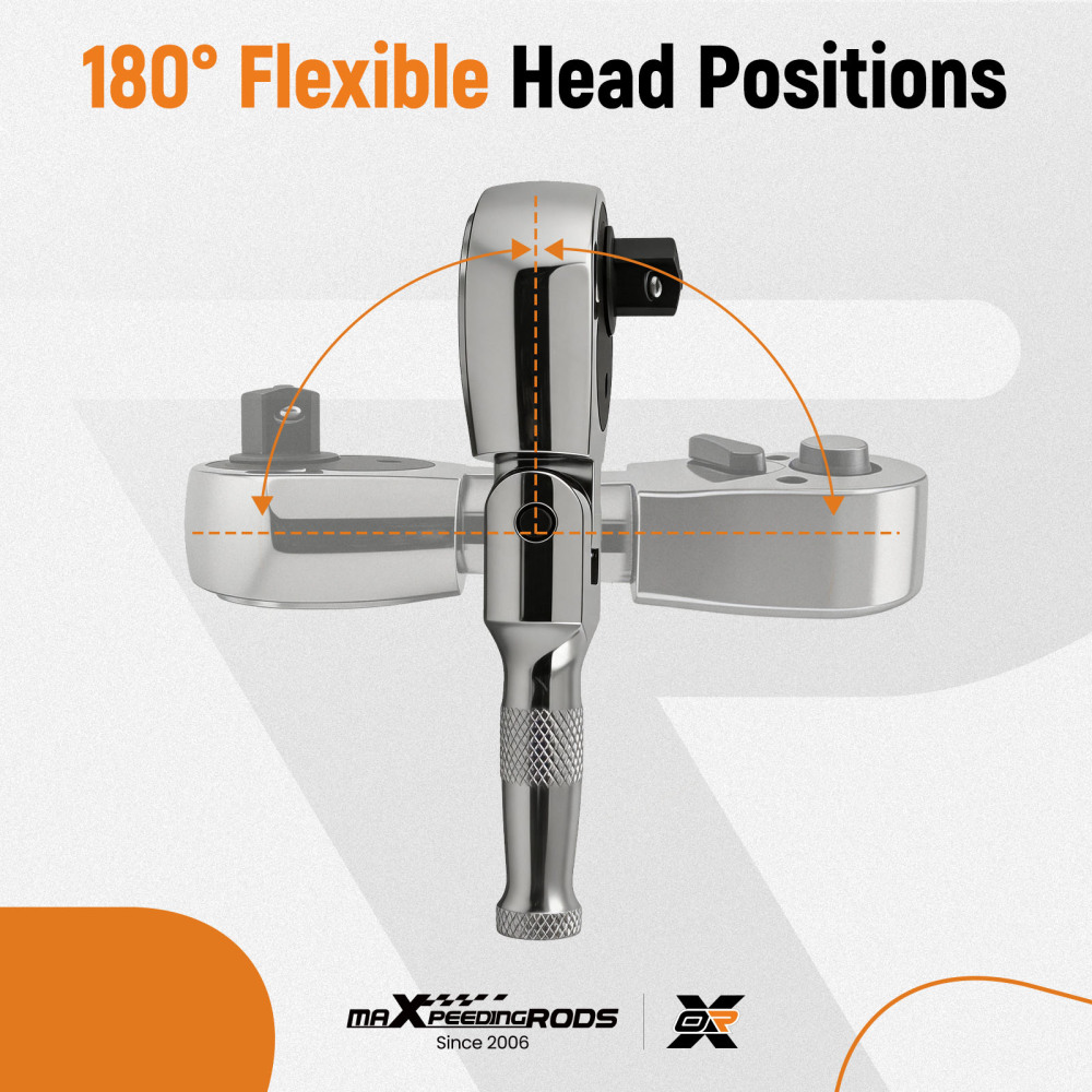 3-Piece Flex Head Ratchet Set 1/4 3/8 1/2 72T Quick Release CR-V Kit