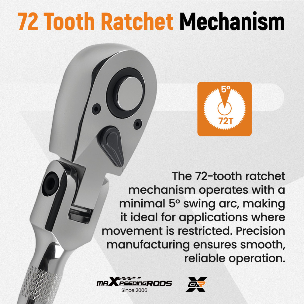 3-Piece Flex Head Ratchet Set 1/4 3/8 1/2 72T Quick Release CR-V Kit