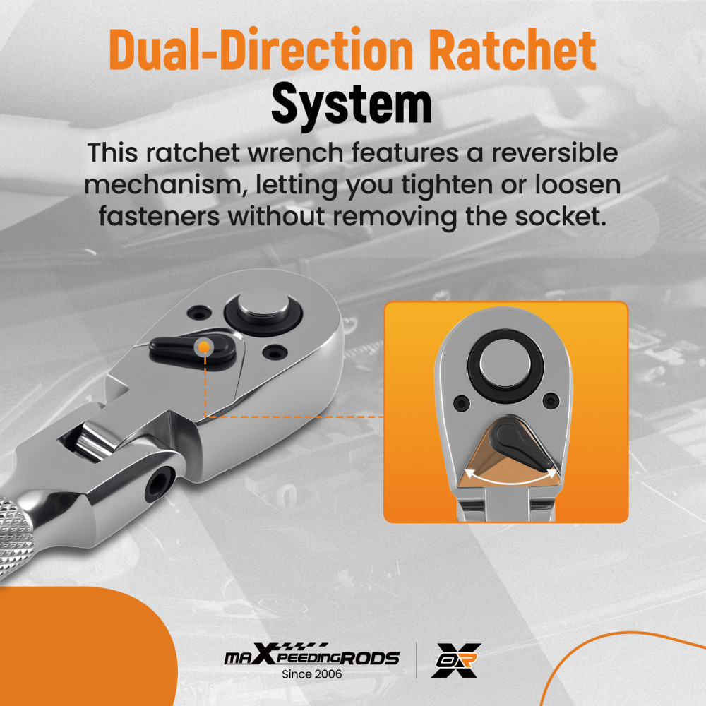 3-Piece Flex Head Ratchet Set 1/4 3/8 1/2 72T Quick Release CR-V Kit