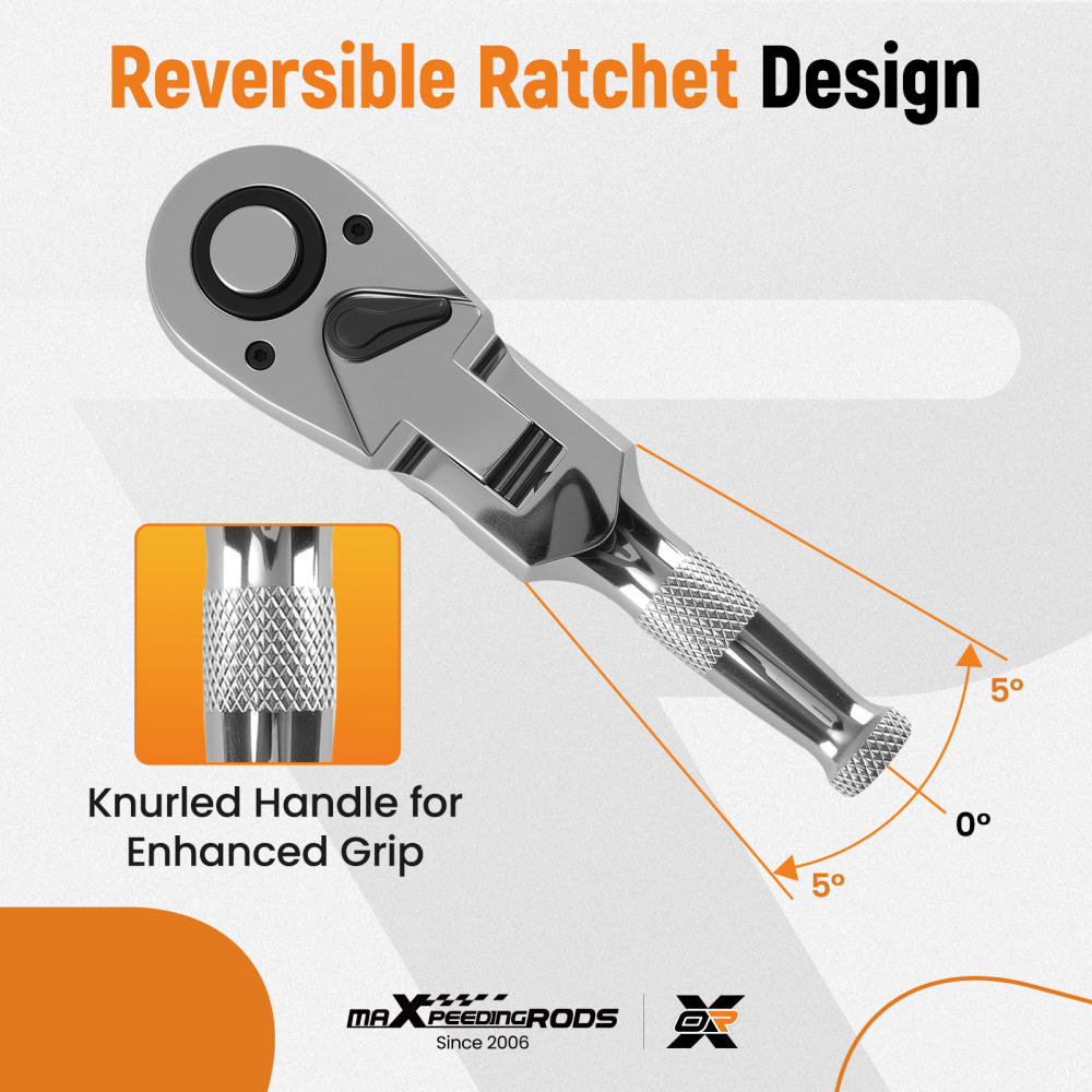 3-Piece Flex Head Ratchet Set 1/4 3/8 1/2 72T Quick Release CR-V Kit