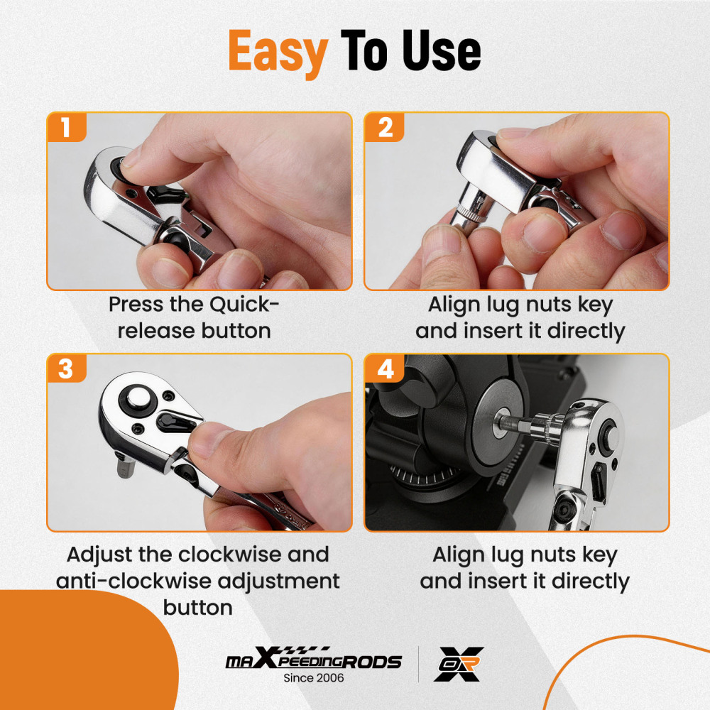3-Piece Flex Head Ratchet Set 1/4 3/8 1/2 72T Quick Release CR-V Kit