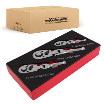 3-Piece Flex Head Ratchet Set 1/4 3/8 1/2 72T Quick Release CR-V Kit