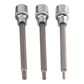 3/8in Drive 7pc Extra Long Hex Bit Socket Set 3-10mm Metric CRV Steel