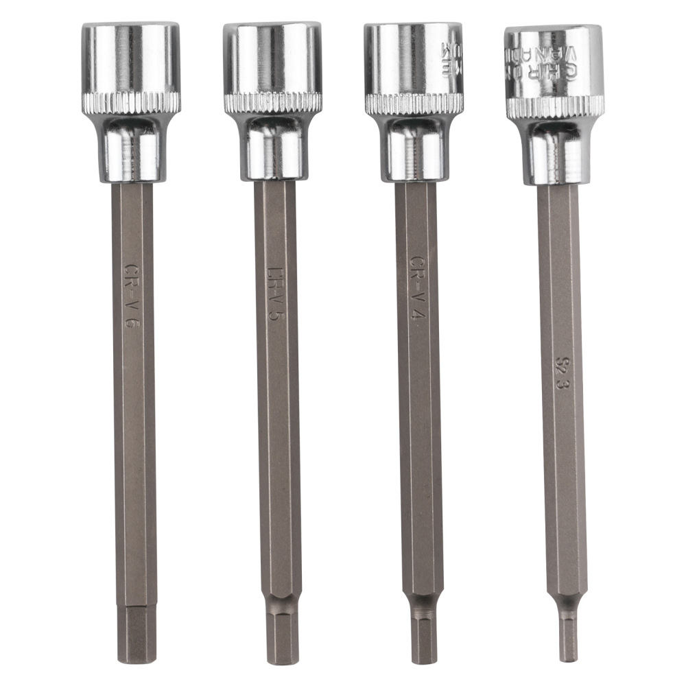 3/8in Drive 7pc Extra Long Hex Bit Socket Set 3-10mm Metric CRV Steel