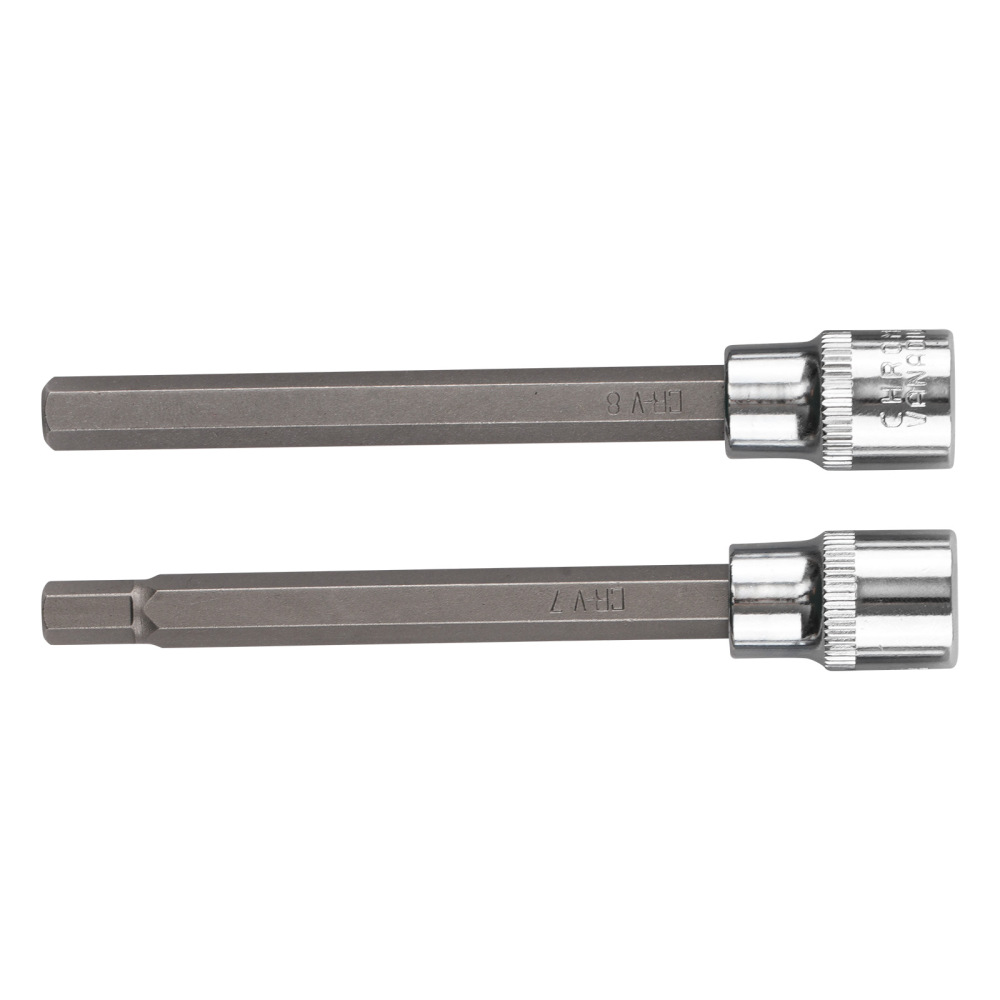 3/8in Drive 7pc Extra Long Hex Bit Socket Set 3-10mm Metric CRV Steel