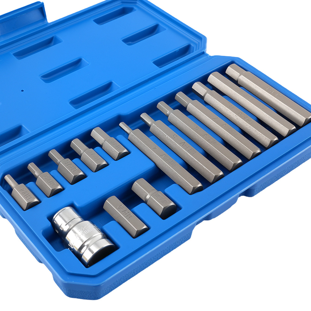 15 Chiavi Brugola CRV 30-75mm Metriche H4-H12 Adattatore 10mm 1/2 Quadro