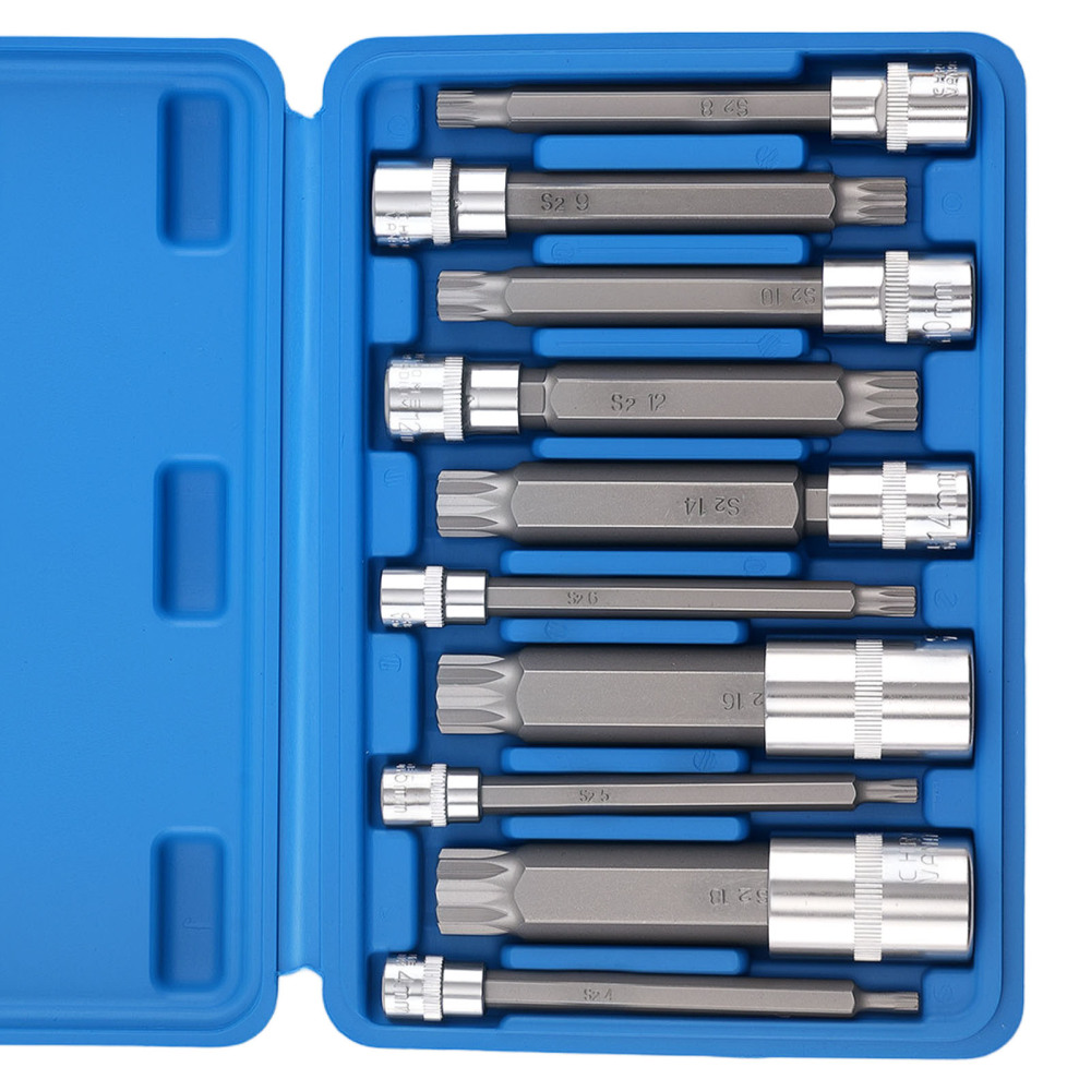 10 Piece Metric Spline Bit Socket Set S2 Steel M4 M6 M8 M10 M12 M14 M16 M18