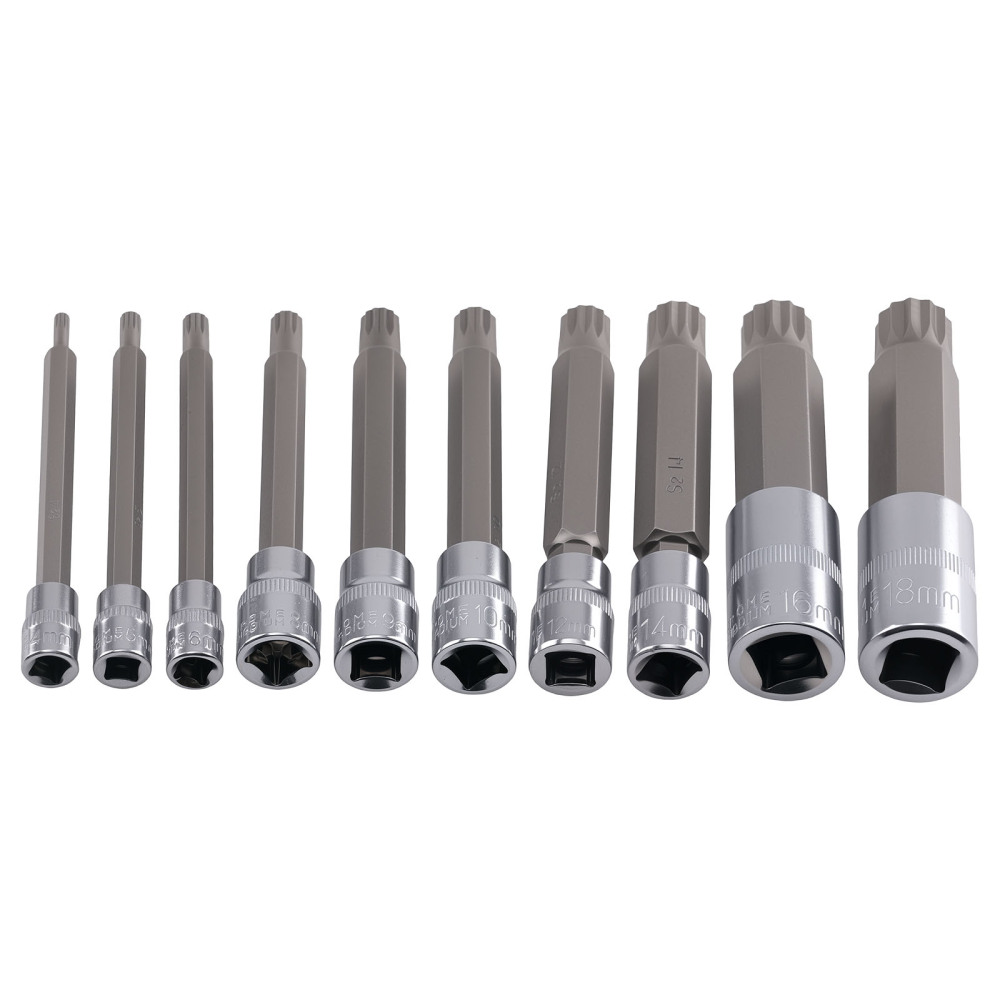 10 Piece Metric Spline Bit Socket Set S2 Steel M4 M6 M8 M10 M12 M14 M16 M18