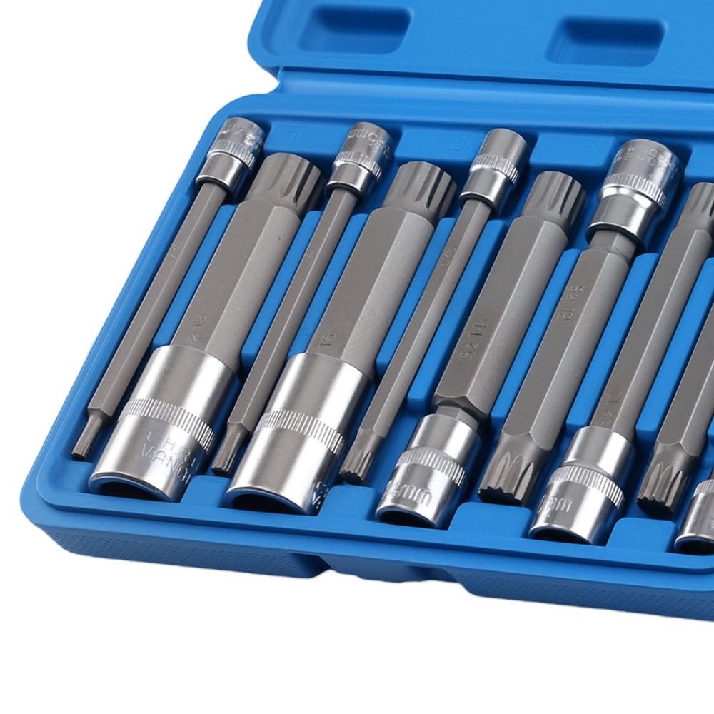 10 Piece Metric Spline Bit Socket Set S2 Steel M4 M6 M8 M10 M12 M14 M16 M18