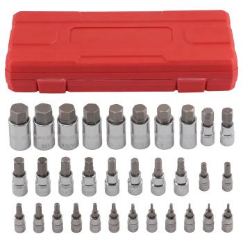 32 Bussole con Inserti Esagonali Set Acciaio S2 1/4 3/8 1/2 Custodia Inclusa