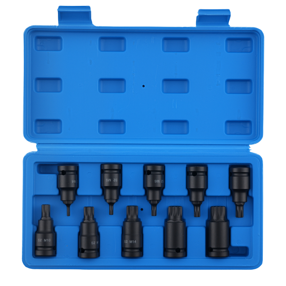 1/2 Drive 10pc Spline Impact Socket Set M4-M18 S2 Steel Tamper Bit Sockets
