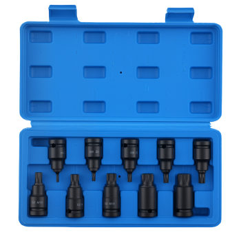 1/2 Drive 10pc Spline Impact Socket Set M4-M18 S2 Steel Tamper Bit Sockets