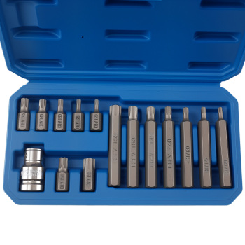 14 Piece Star Bit Socket Set T20-T55 CRV 30/75mm 1/2 Drive Adaptor