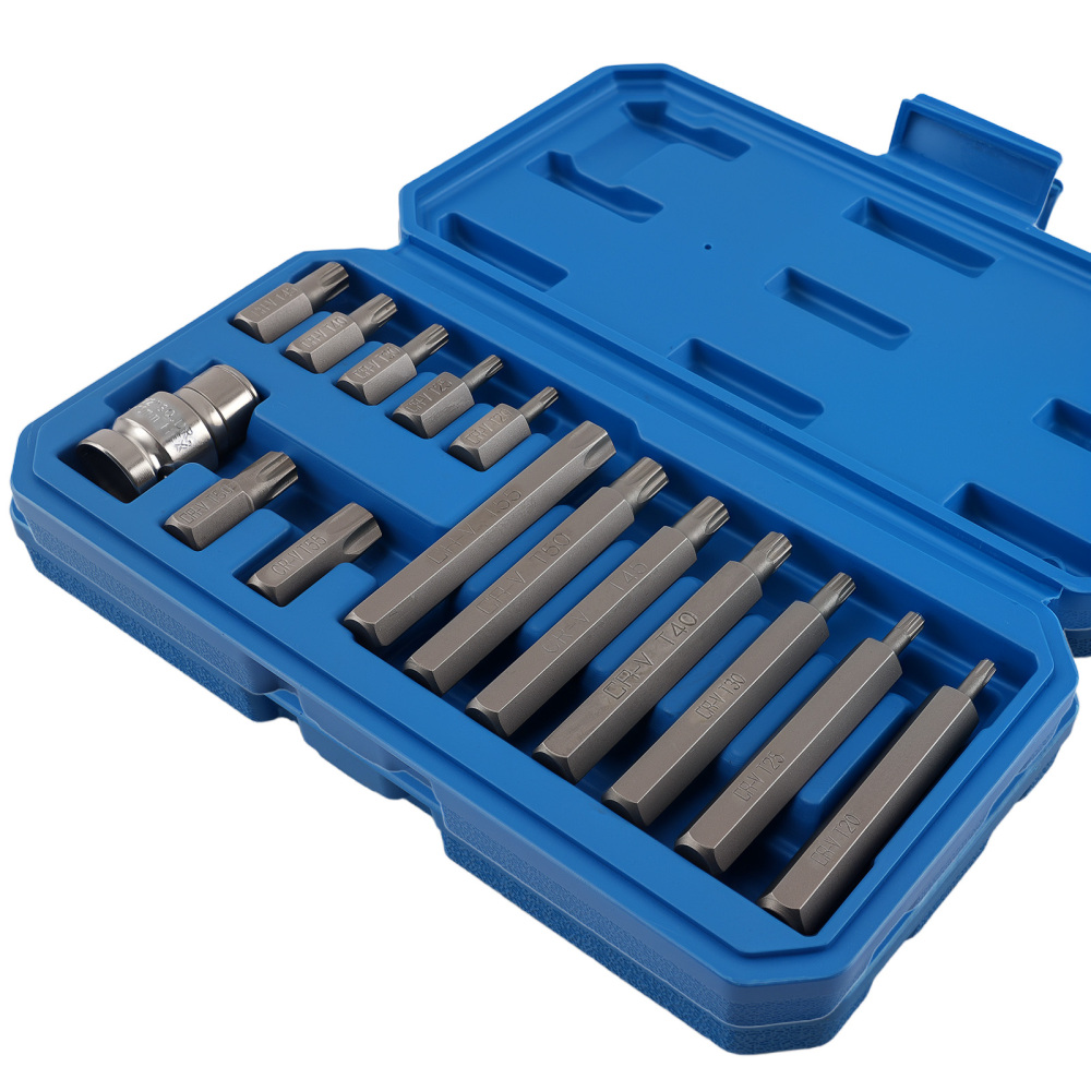 14 Piece Star Bit Socket Set T20-T55 CRV 30/75mm 1/2 Drive Adaptor