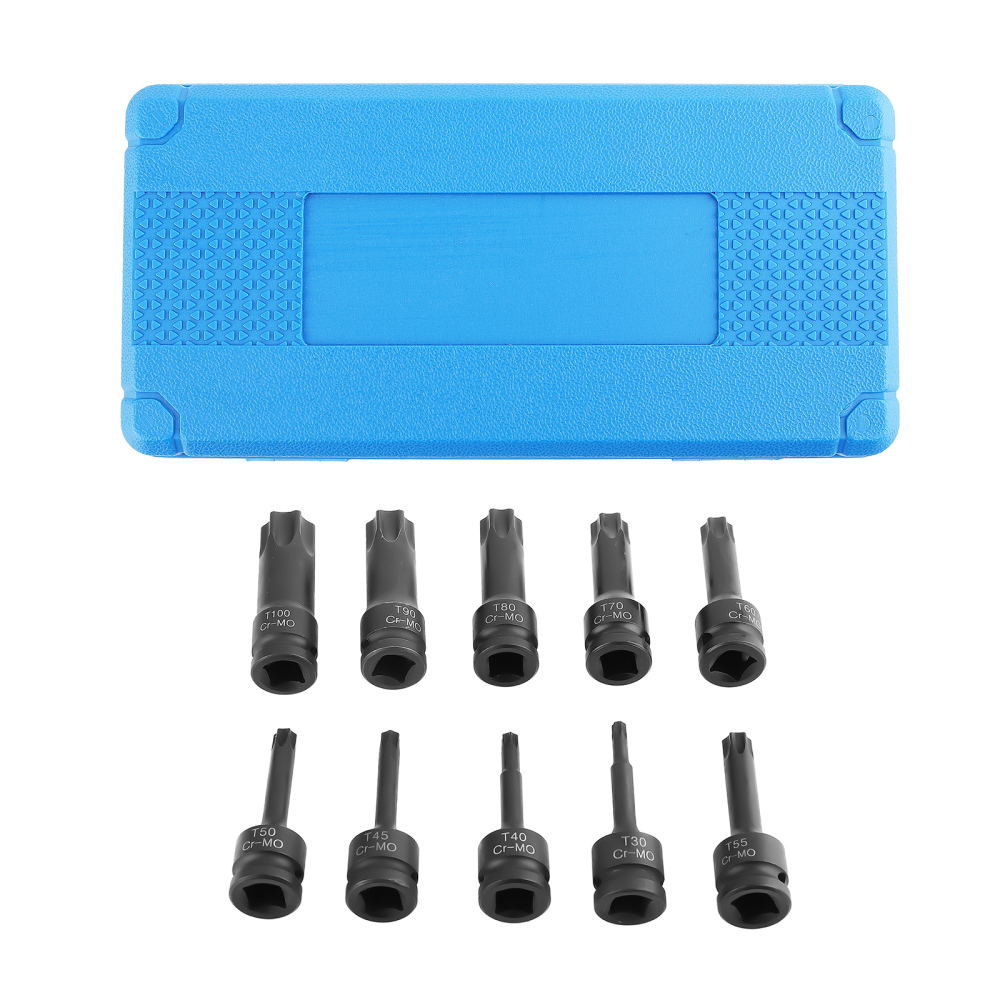 10Pcs T30-T100 1/2 Inch Socket Bits Set Star Drive Impact
