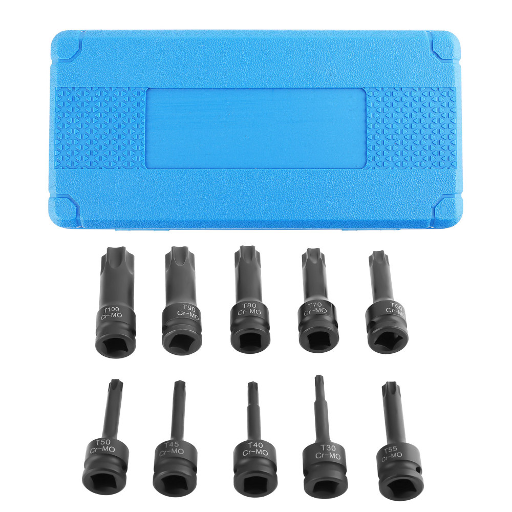 10Pcs T30-T100 1/2 Inch Socket Bits Set Star Drive Impact