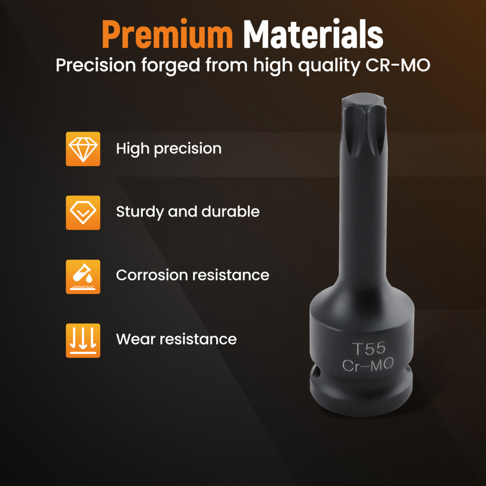 10Pcs T30-T100 1/2 Inch Socket Bits Set Star Drive Impact