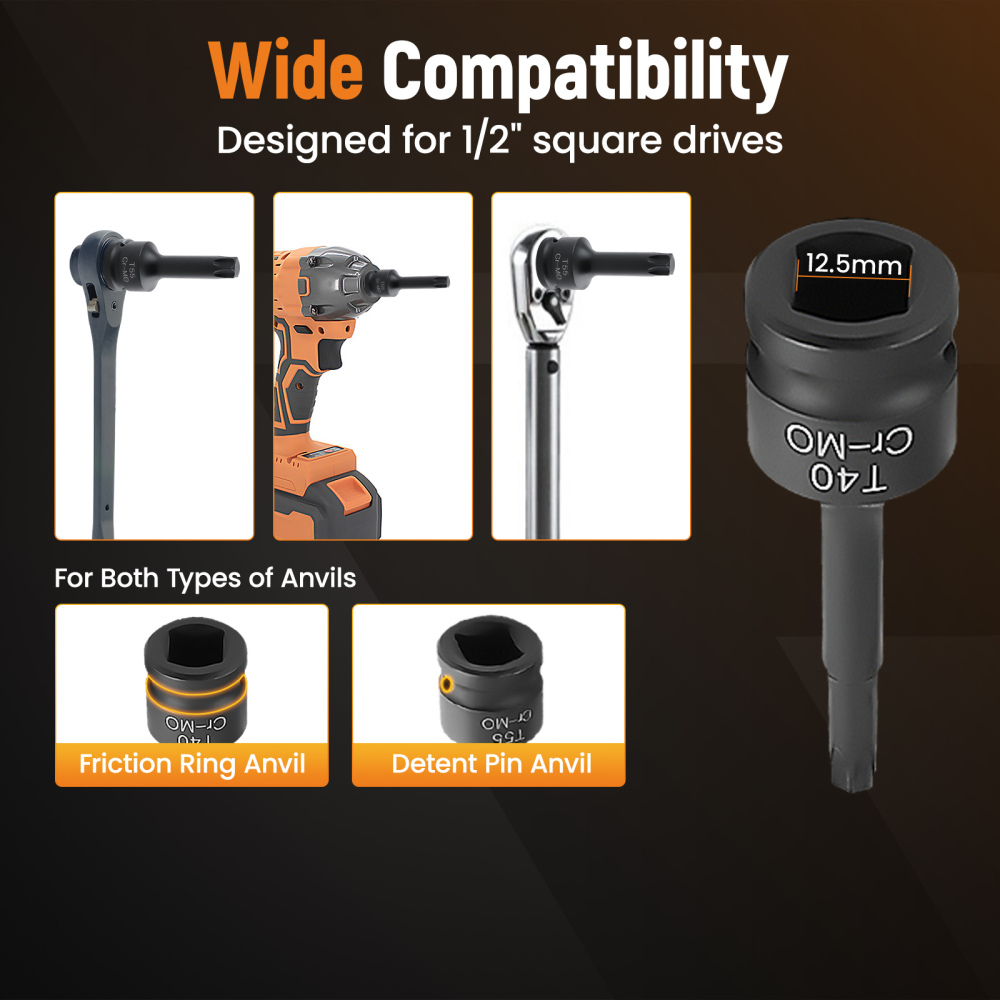 10Pcs T30-T100 1/2 Inch Socket Bits Set Star Drive Impact