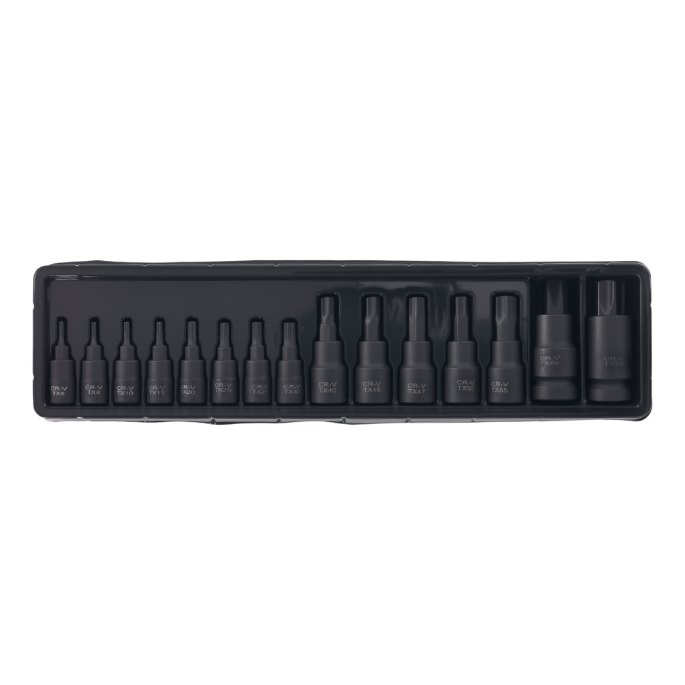 15pc CrMo Impact Star Socket Set 1/4 3/8 1/2 Drive T6-T70 Black compatible for Case