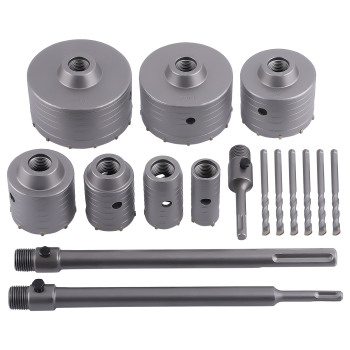 Brick Concrete Core Bit Carbide Hole Saw Set 16Pcs 30 40 50 65 80 100 110mm SDS