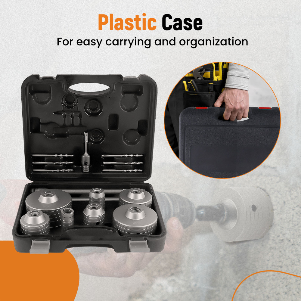 Brick Concrete Core Bit Carbide Hole Saw Set 16Pcs 30 40 50 65 80 100 110mm SDS