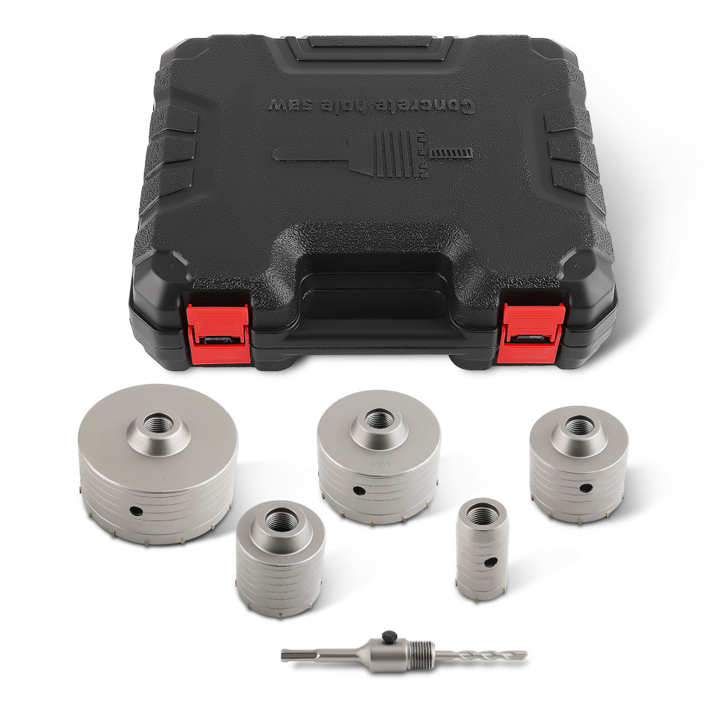 6x Concrete Hole Saw Kit 5 Inch SDS Plus Drill Bits Shank Hammer Drills