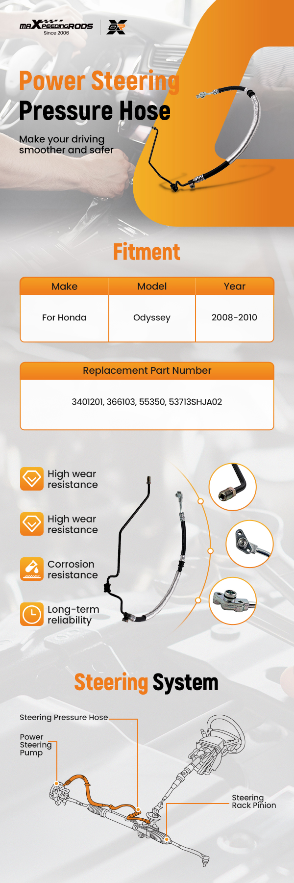Power Steering Pressure Line Hose Assembly For 2008-2010 Honda Odyssey 3.5L - Autopartsclub2018 AP103AS585CB01
