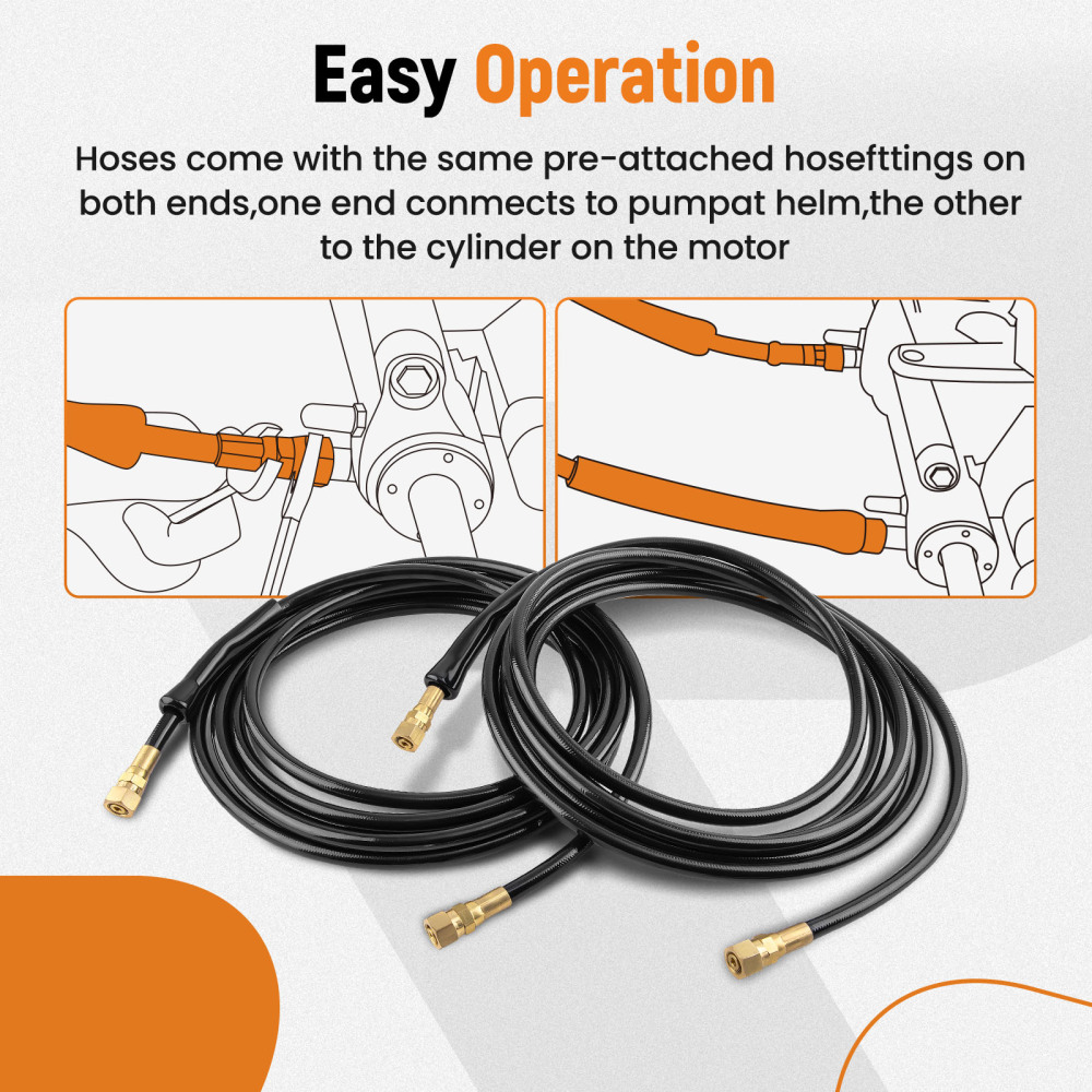 2pc 16FT Hydraulic Steering hoses For SeaStar systems Baystar Reinforced Rubber