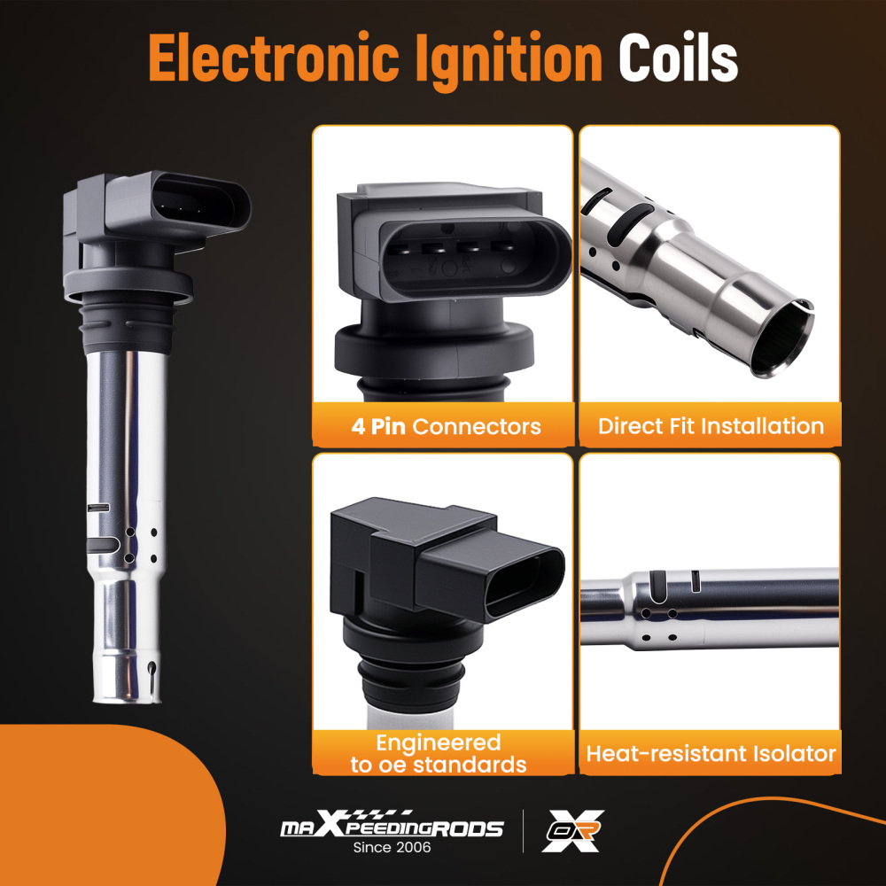 4x Ignition Coil compatible for Volkswagen Golf 1.4 TSI compatible for VW Polo Jetta 1.6 FSI Tiguan Beetle	