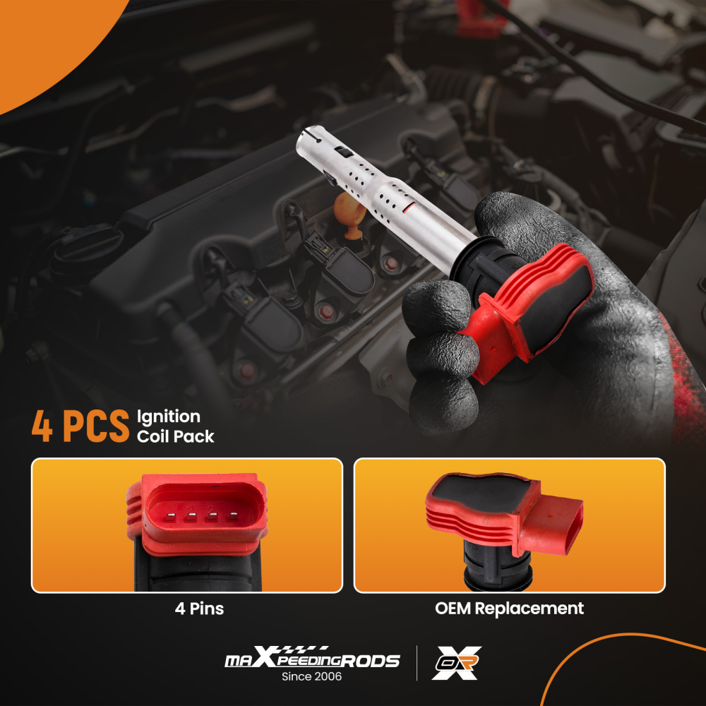 4x compatible for AUDI R8 Red Coil Packs Set 2.0TFSI/2.0TSI A3/Compatible for GOLF 5/LEON 06E905115E